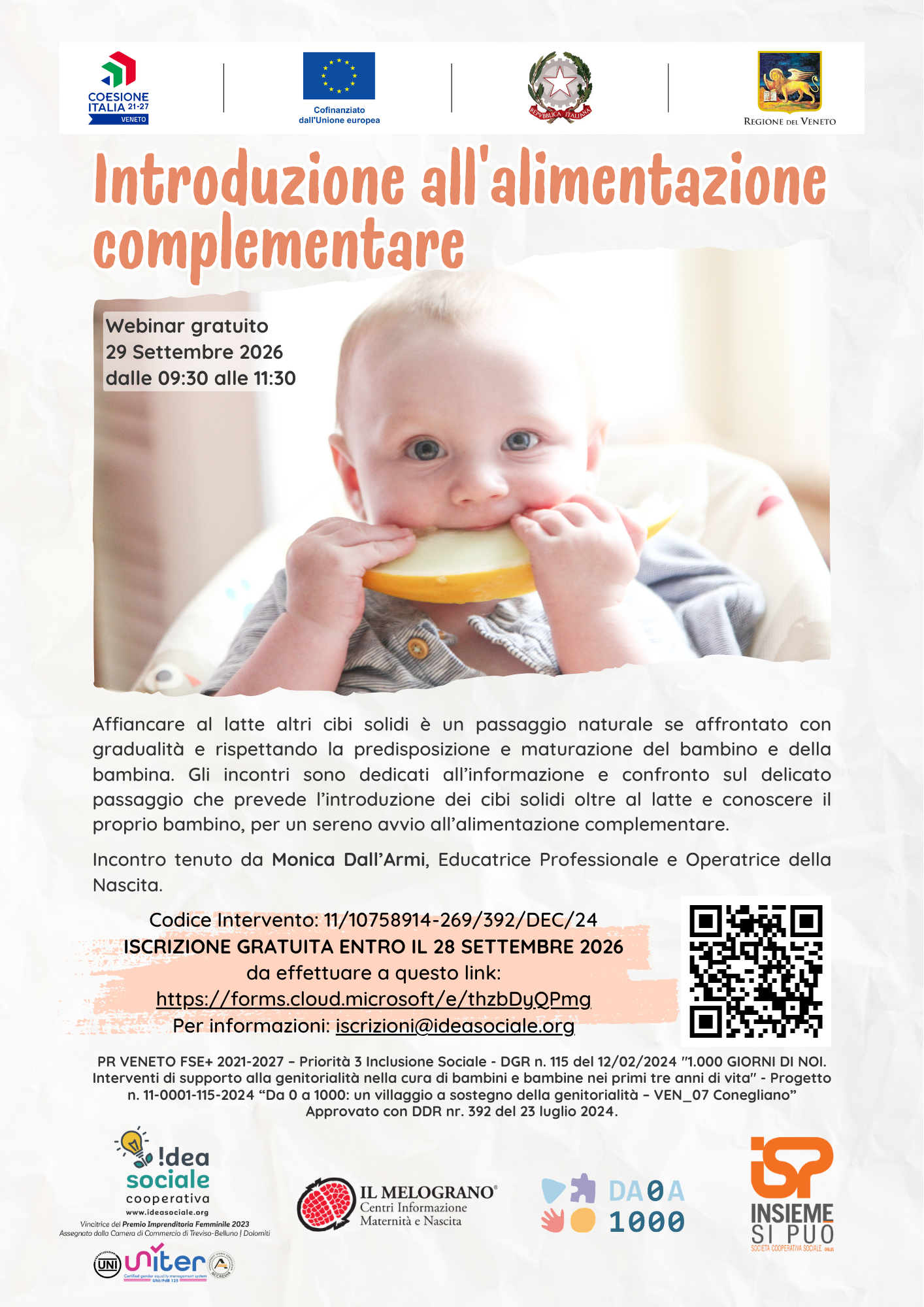 Introduzione all'alimentazione complementare - settembre 2026