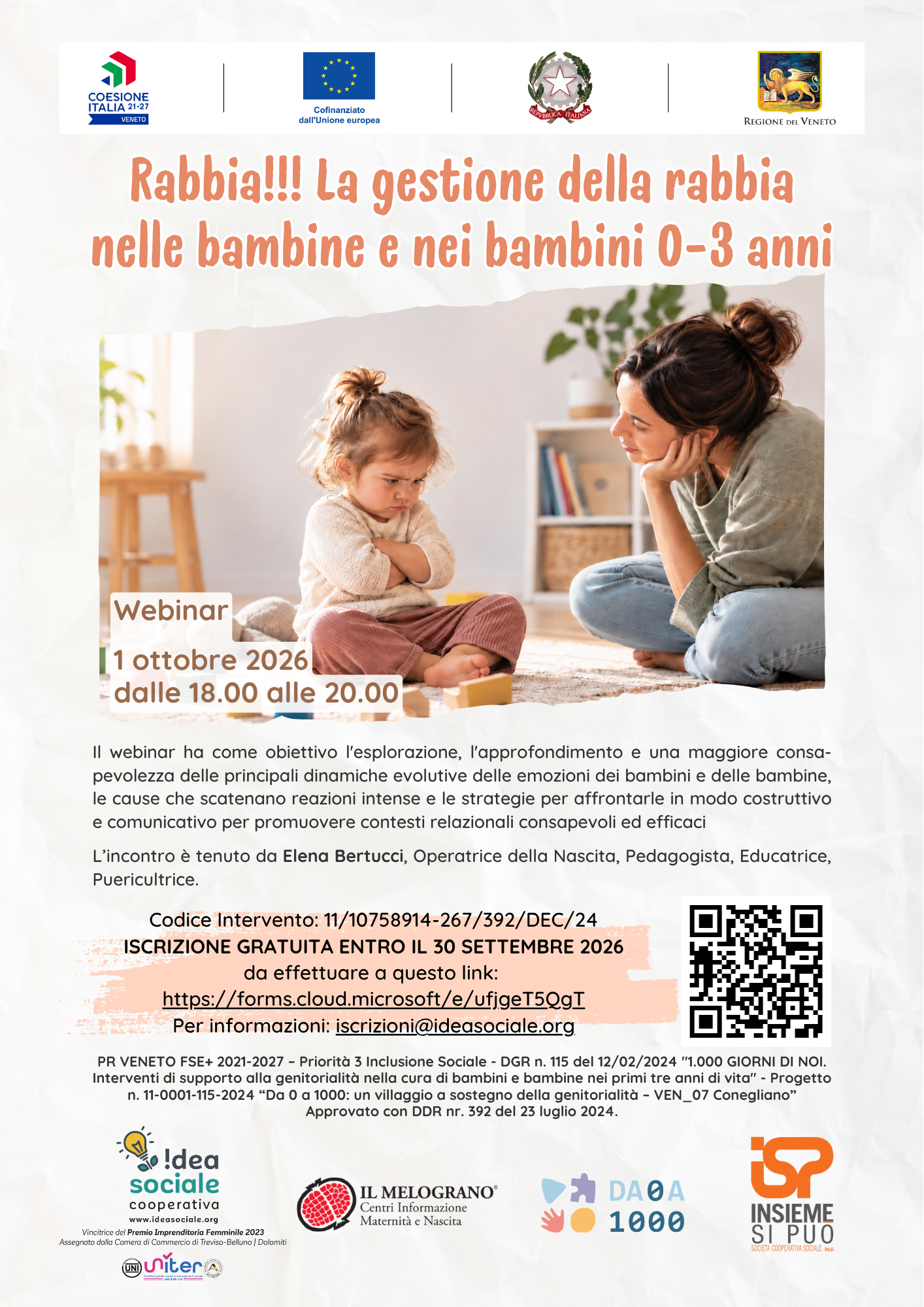 Rabbia!!! La gestione della rabbia nelle bambine e nei bambini 0-3 anni - Ottobre 2026